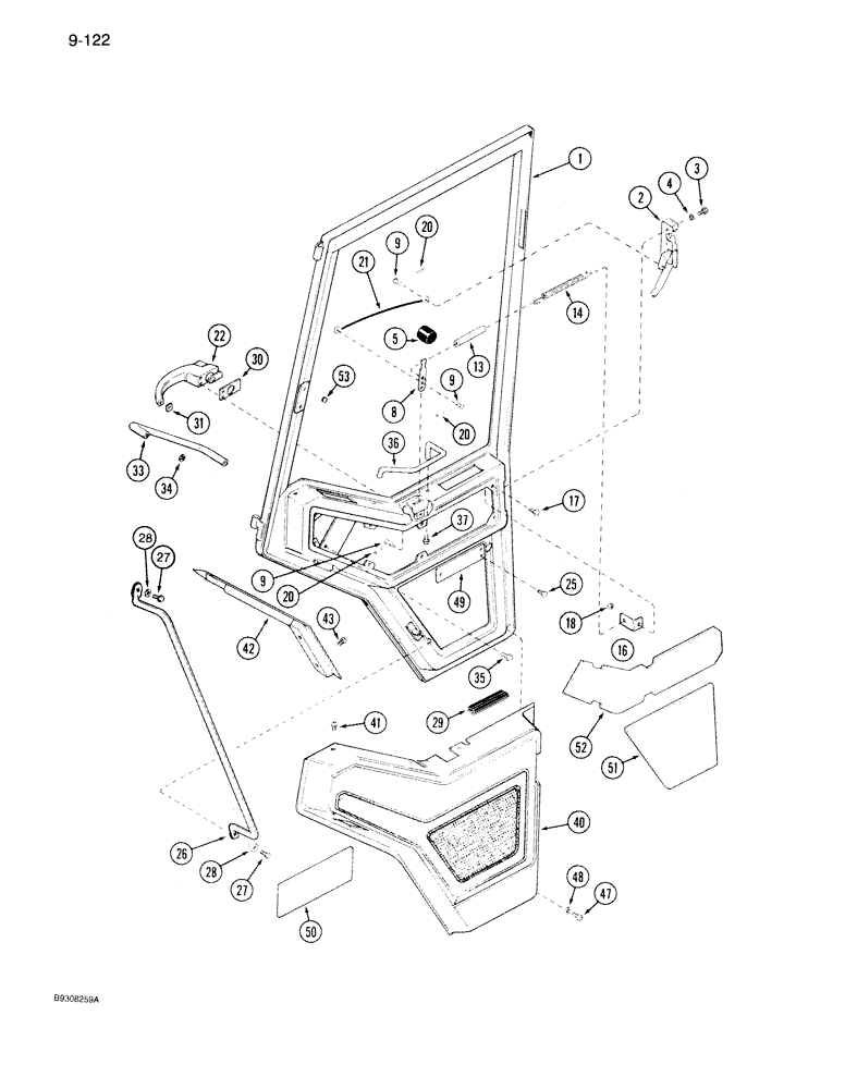 Схема запчастей Case IH 7130 - (9-122) - CAB DOOR AND LATCH, CAB S/N JAB0052818 AND AFTER (09) - CHASSIS/ATTACHMENTS