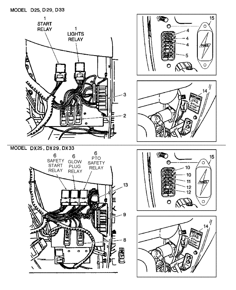 Схема запчастей Case IH DX25 - (11A03) - RELAY, DIODE & FUSE LOCATIONS - BSN HBA0001480 (06) - ELECTRICAL SYSTEMS