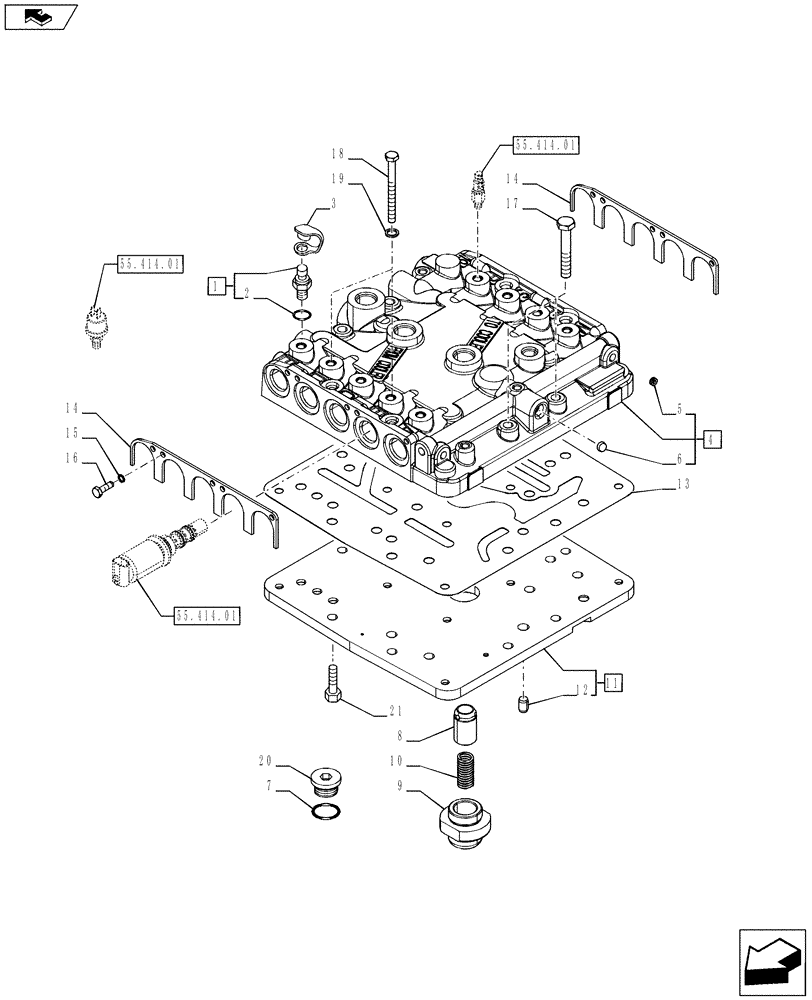 Схема запчастей Case IH PUMA 215 - (21.135.0101[01]) - TRASMISSION 19X6 FPS - TOP COVER CONTROL VALVE (VAR.728147-729571) (21) - TRANSMISSION