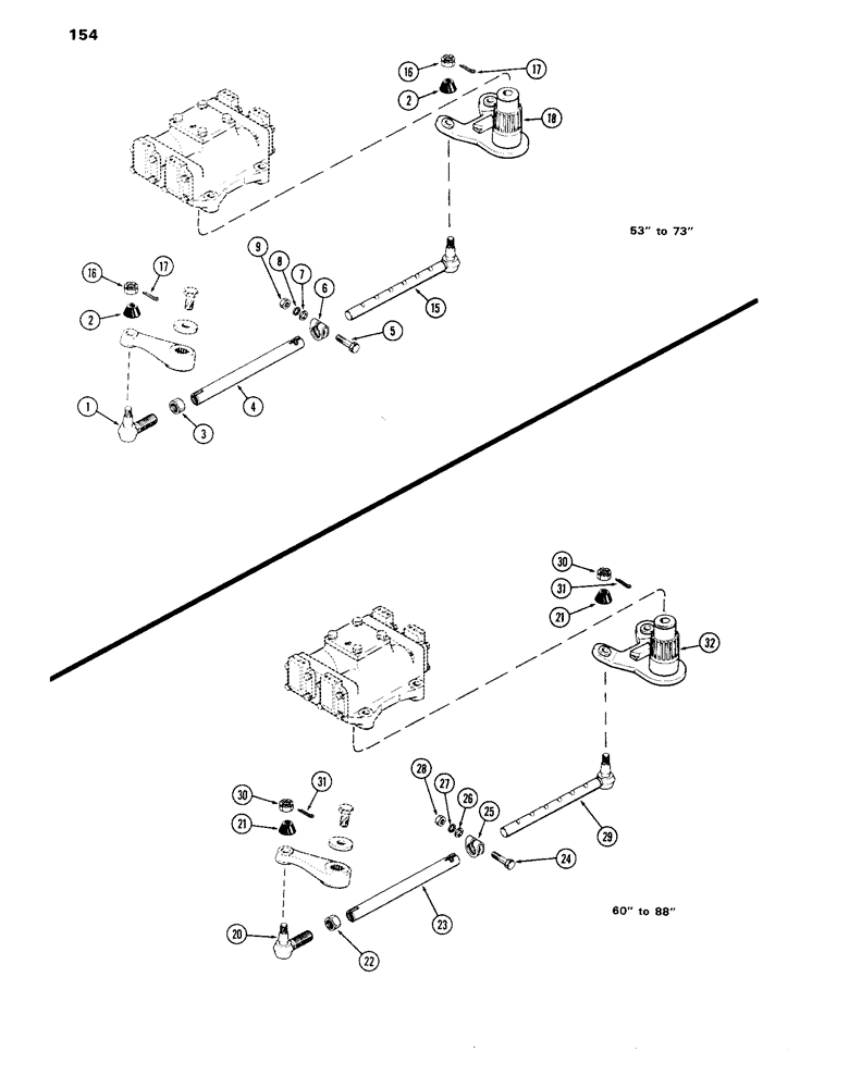 Схема запчастей Case IH 870 - (154) - FRONT AXLE TIE RODS, 53 INCH TO 73 INCH TREAD, FIRST USED TRACTOR SERIAL NUMBER 8693001 (05) - STEERING