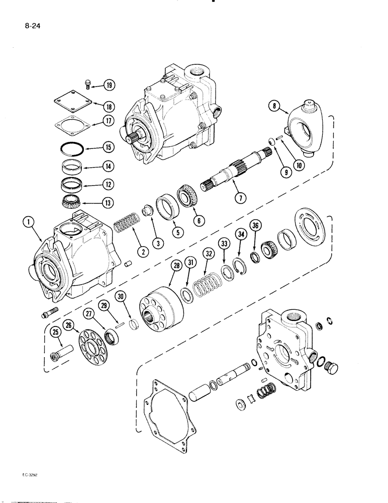 Схема запчастей Case IH 2096 - (8-024) - GEAR AND PISTON PUMP ASSEMBLY, PISTON PUMP (08) - HYDRAULICS