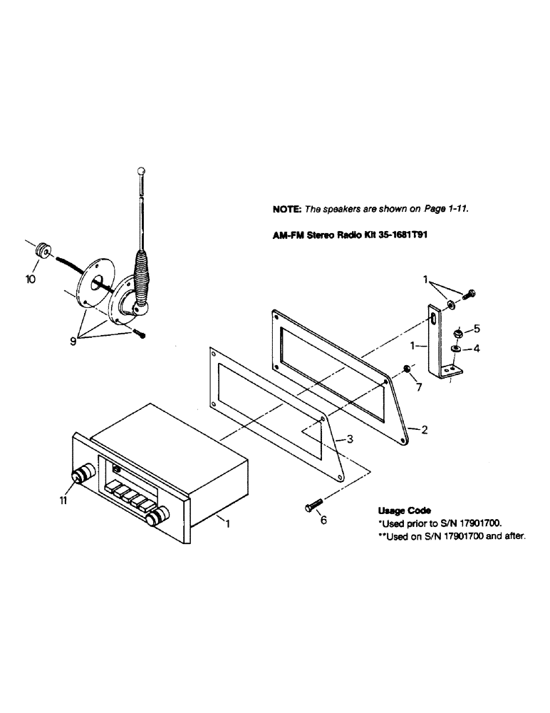 Схема запчастей Case IH 9110 - (01-13) - RADIO AND MOUNTING, AM-FM STEREO RADIO (10) - CAB