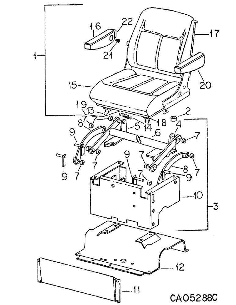 Схема запчастей Case IH 3388 - (13-11) - SUPERSTRUCTURE, HYDRAULIC SEAT ATTACHMENT, 3388 WITH S/N 10384 & BELOW, 3588 WITH S/N 12729 & BELOW (05) - SUPERSTRUCTURE