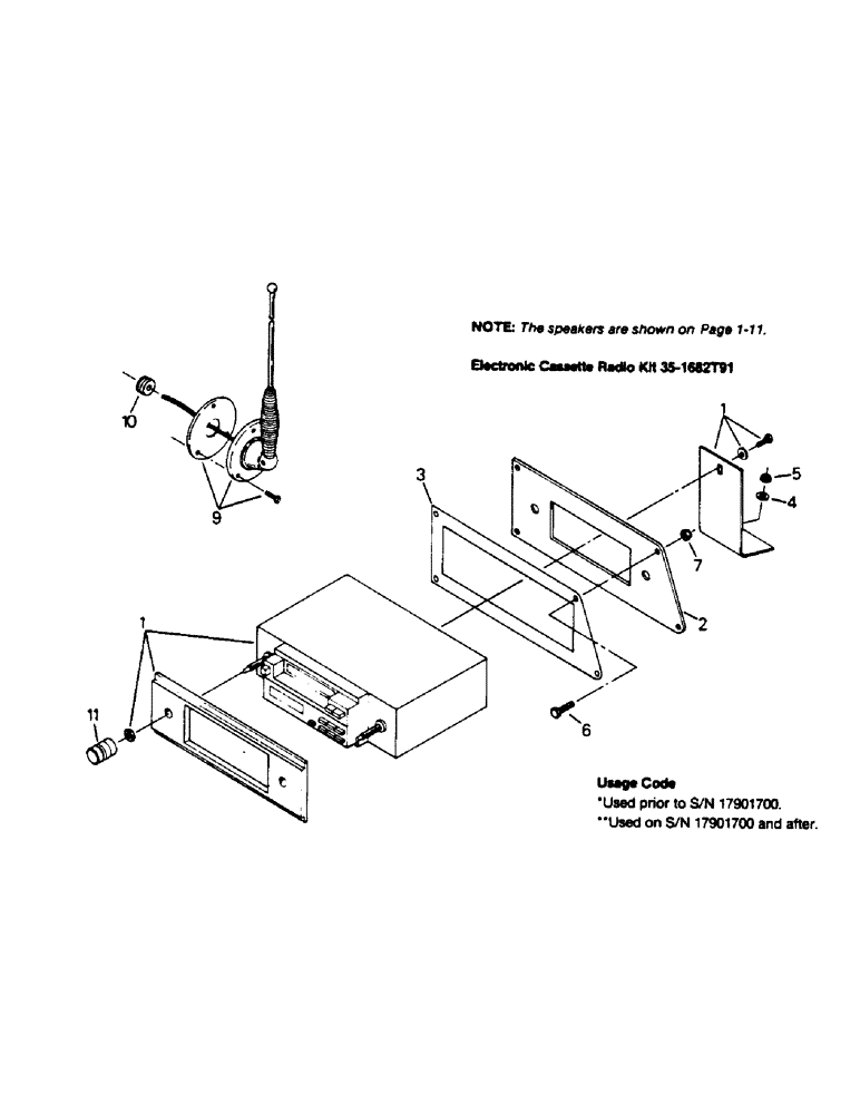 Схема запчастей Case IH 9130 - (01-12) - RADIO AND MOUNTING, ELECTRONIC CASSETTE RADIO (10) - CAB