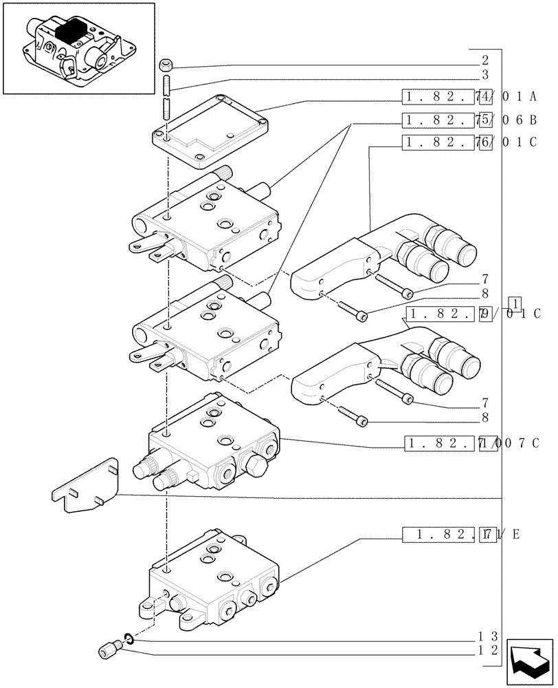 Схема запчастей Case IH MAXXUM 115 - (1.82.7/28A) - 2 CONTROL VALVES CCLS (MDC) AND RELEVANT PARTS (VAR.331851) (07) - HYDRAULIC SYSTEM