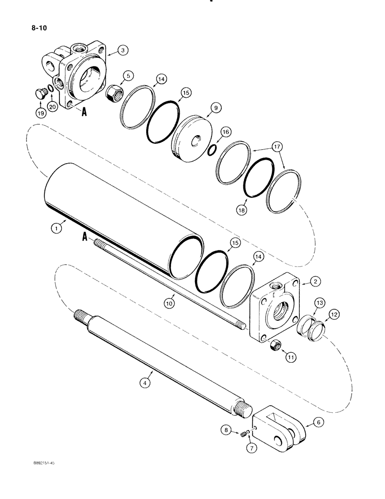 Схема запчастей Case IH 596 - (8-10) - WING FOLDING CYLINDER - 84995C91, CYLINDER PART NUMBER IS STAMPED ON TUBE (08) - HYDRAULICS