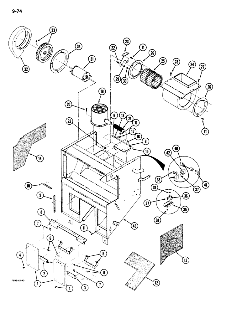 Схема запчастей Case IH 9180 - (9-74) - AIR CONDITIONER AND HEATER MODULE, INTERNAL COMPONENTS, CAB (09) - CHASSIS/ATTACHMENTS