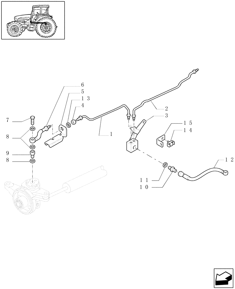 Схема запчастей Case IH JX1080U - (1.68.5/05[01]) - (VAR.325) ELECTROHYD. FRONT DIFFENTIAL LOCK 40 KM/H, BRAKES AND MUDGUARDS - BRAKE PIPES (05) - REAR AXLE