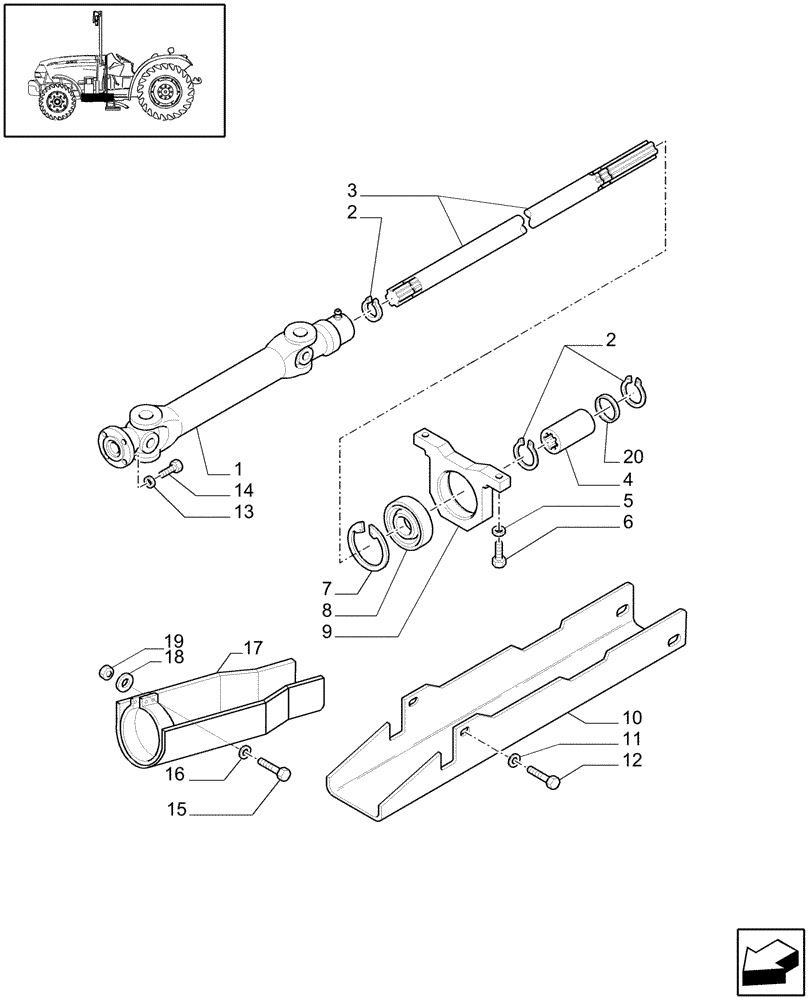 Схема запчастей Case IH JX1070N - (1.38.5) - 4WD PROPELLER SHAFT (04) - FRONT AXLE & STEERING