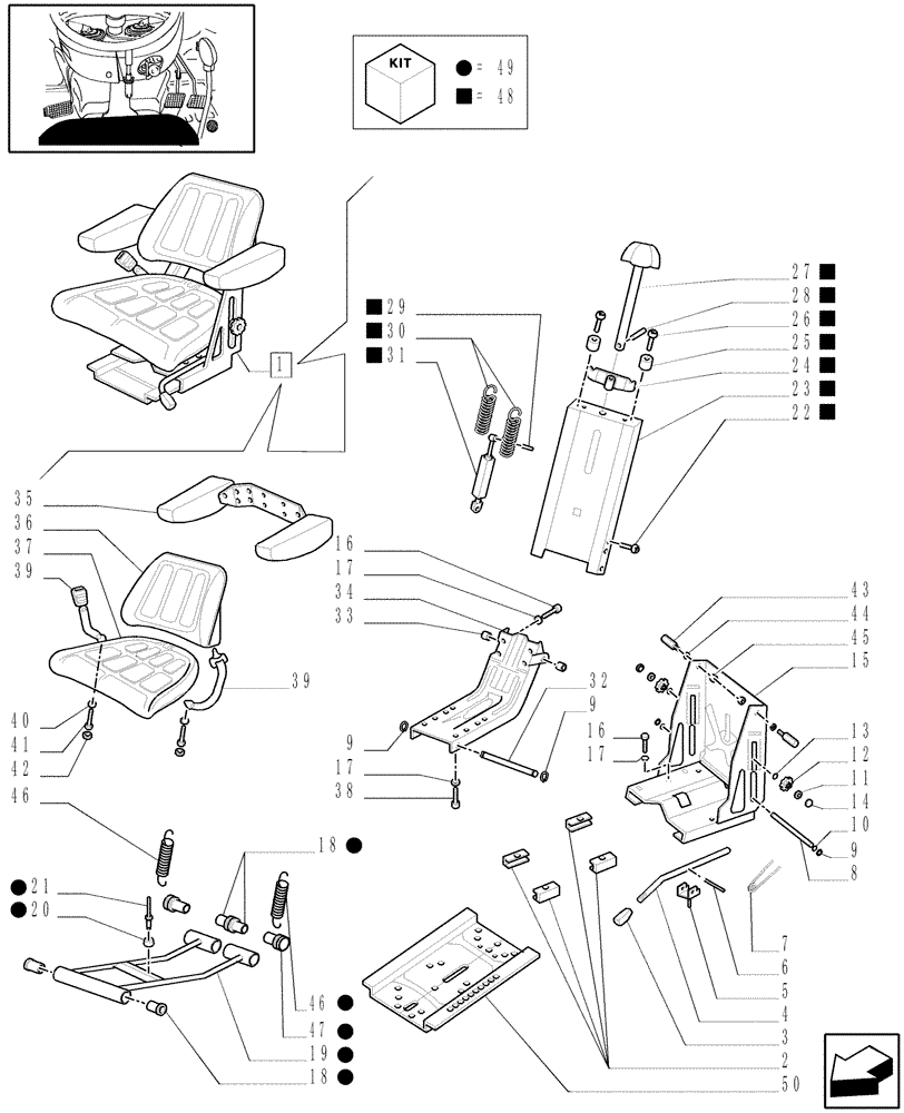 Схема запчастей Case IH JX95 - (1.92.85/01A) - SEAT, SUPPORT - BREAKDOWN - C5662 (10) - OPERATORS PLATFORM/CAB