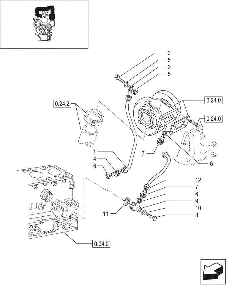 Схема запчастей Case IH JX95 - (0.24.1/01) - TURBOCHARGING - TIER 1 ENGINE (01) - ENGINE