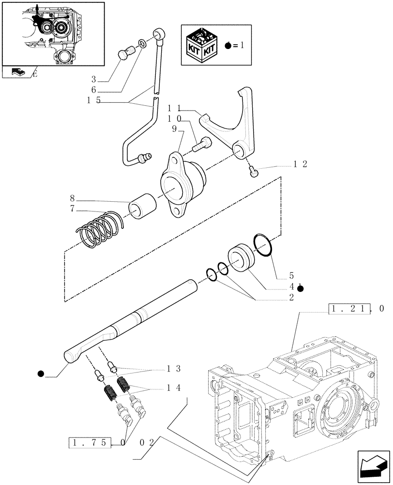 Схема запчастей Case IH MAXXUM 115 - (1.32.3[02]) - CREEPER FOR TRANSMISSION 16X16/17X16 - GEARSHIFT MECHANISM (VAR.332330) (03) - TRANSMISSION