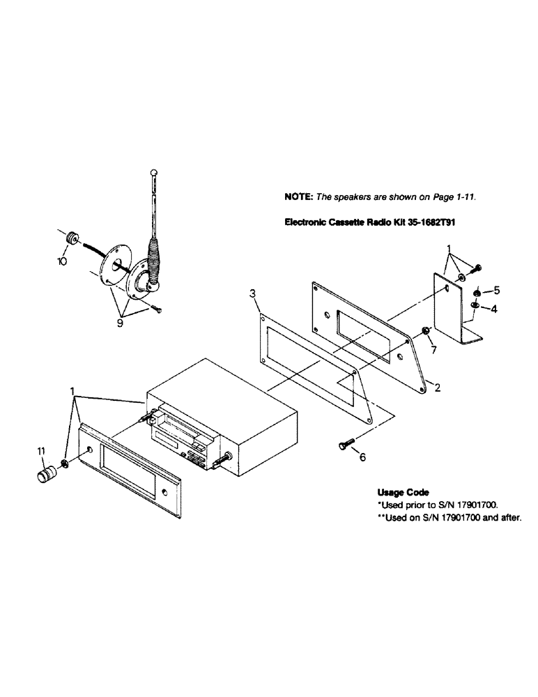 Схема запчастей Case IH 9110 - (01-12) - RADIO AND MOUNTING, ELECTRONIC CASSETTE RADIO (10) - CAB