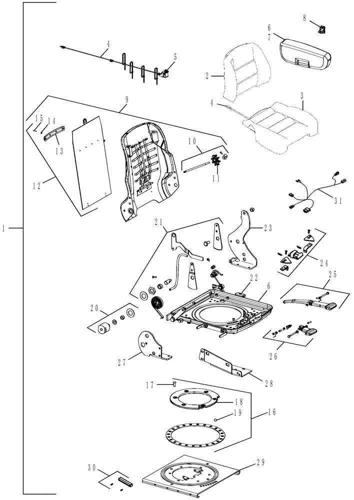 Схема запчастей Case IH TITAN 3520 - (01-046[03]) - SEAT TOP ASSEMBLY, FROM SN Y9T026002 UNTIL YBT031127 (10) - CAB