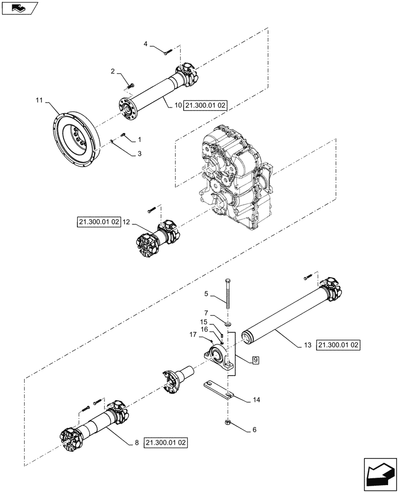 Схема запчастей Case IH STEIGER 500 - (21.300.01[01]) - DRIVESHAFT MOUNTING - WITH 8C TRANSMISSION - STEIGER 500 (21) - TRANSMISSION