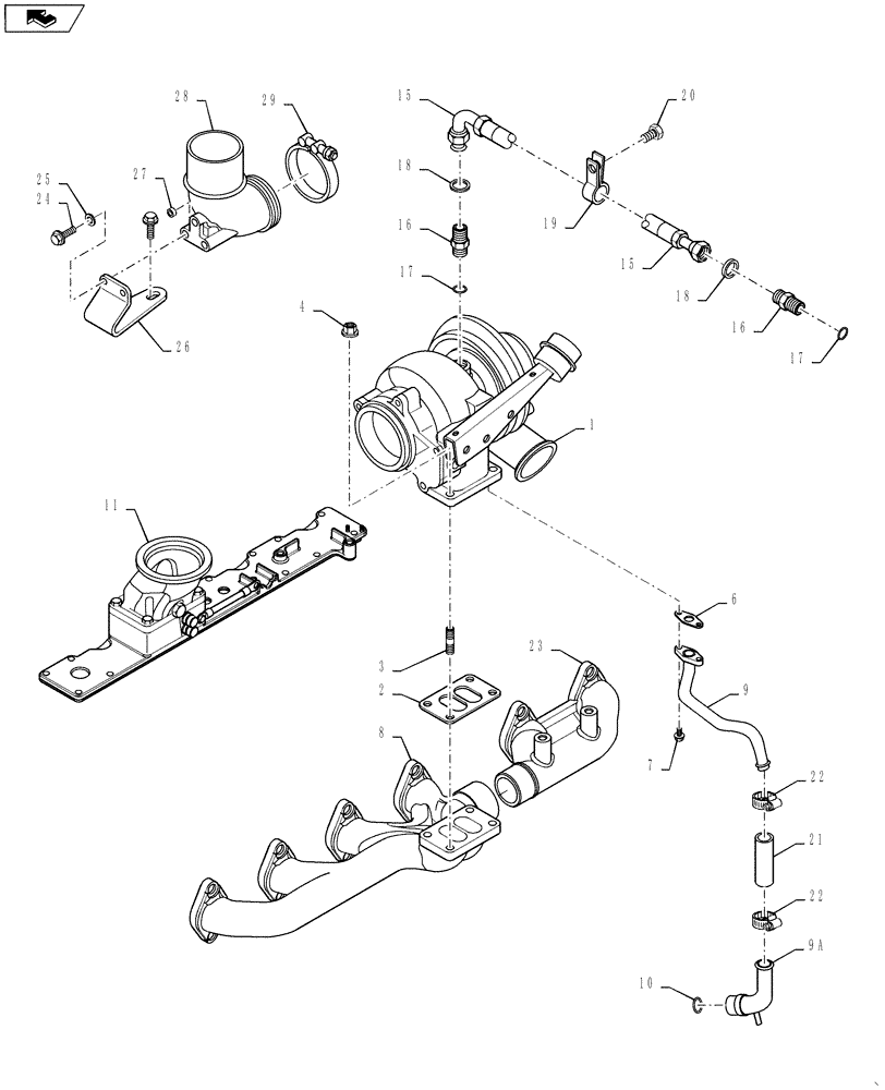 Схема запчастей Case IH 4420 - (03-009[01]) - TURBOCHARGER SYSTEM (01) - ENGINE