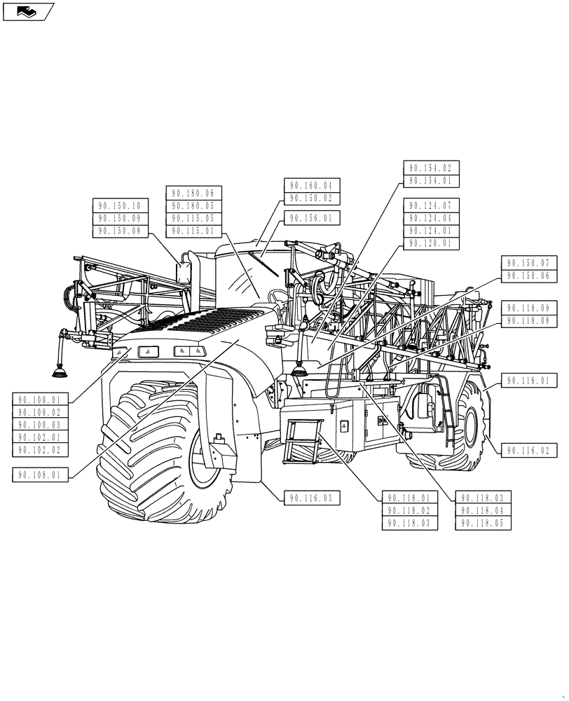 Схема запчастей Case IH TITAN 3530 - (90.000.00) - PICTORIAL INDEX - PLATFORM, CAB, BODYWORK AND DECALS (90) - PLATFORM, CAB, BODYWORK AND DECALS