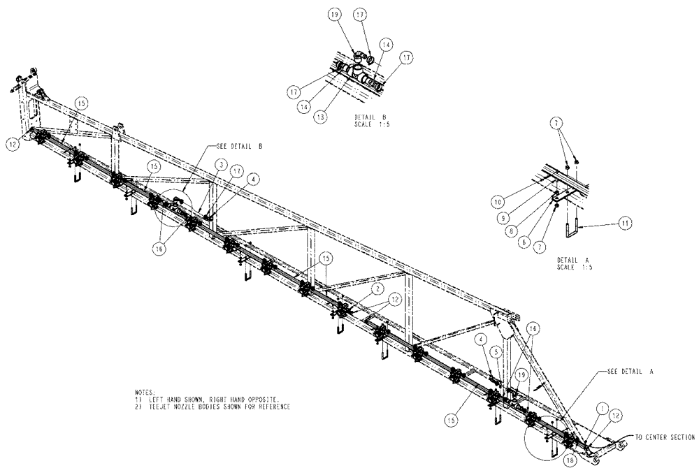 Схема запчастей Case IH SPX3320 - (09-066) - BOOM, MID PLUMBING, 6 SECTION, LO-FLOW Liquid Plumbing