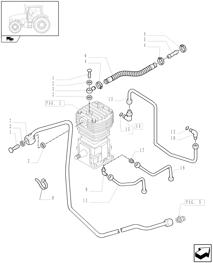 Схема запчастей Case IH PUMA 155 - (1.68.6[04]) - PNEUMATIC TRAILER BRAKE - PIPES AND COMPRESSOR (VAR.332727-332737-332739) (05) - REAR AXLE