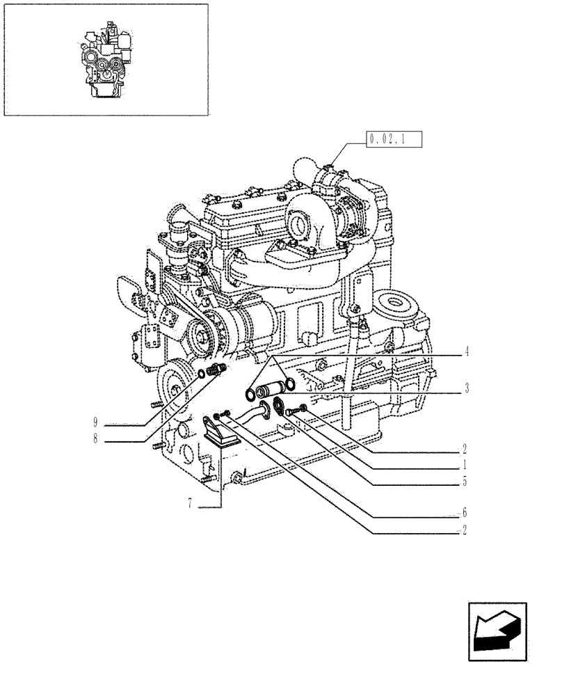 Схема запчастей Case IH JX95 - (0.30.5/05[04]) - VAR - 747, 391102 - TTF ENGINE TIER 2 - PIPES AND OIL LEVEL INDICATOR (01) - ENGINE