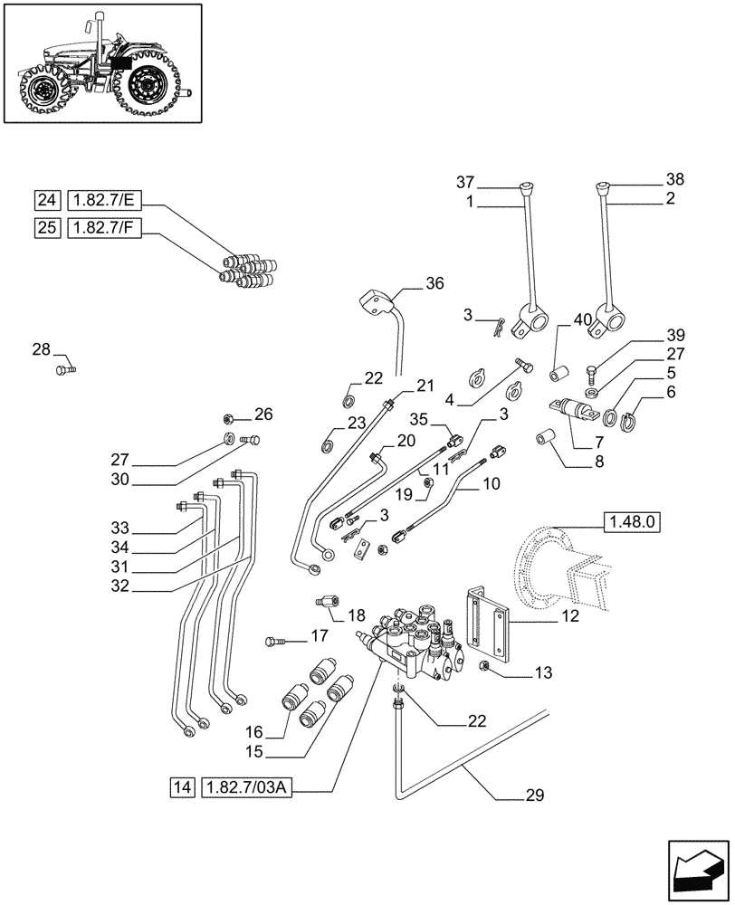 Схема запчастей Case IH JX95 - (1.82.7/03) - (VAR.413) 2 CONTROL VALVES (1 S/D + 1 DOUBLE ACTING W/FLOAT W/KICK OUT) (07) - HYDRAULIC SYSTEM