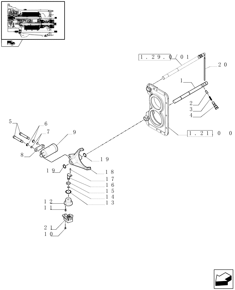 Схема запчастей Case IH PUMA 225 - (1.29.0/01[02]) - (VAR.042-142) TRANSMISSION 50KPH - RANGE GEARSHIFT MECHANISM - II, R1 (03) - TRANSMISSION