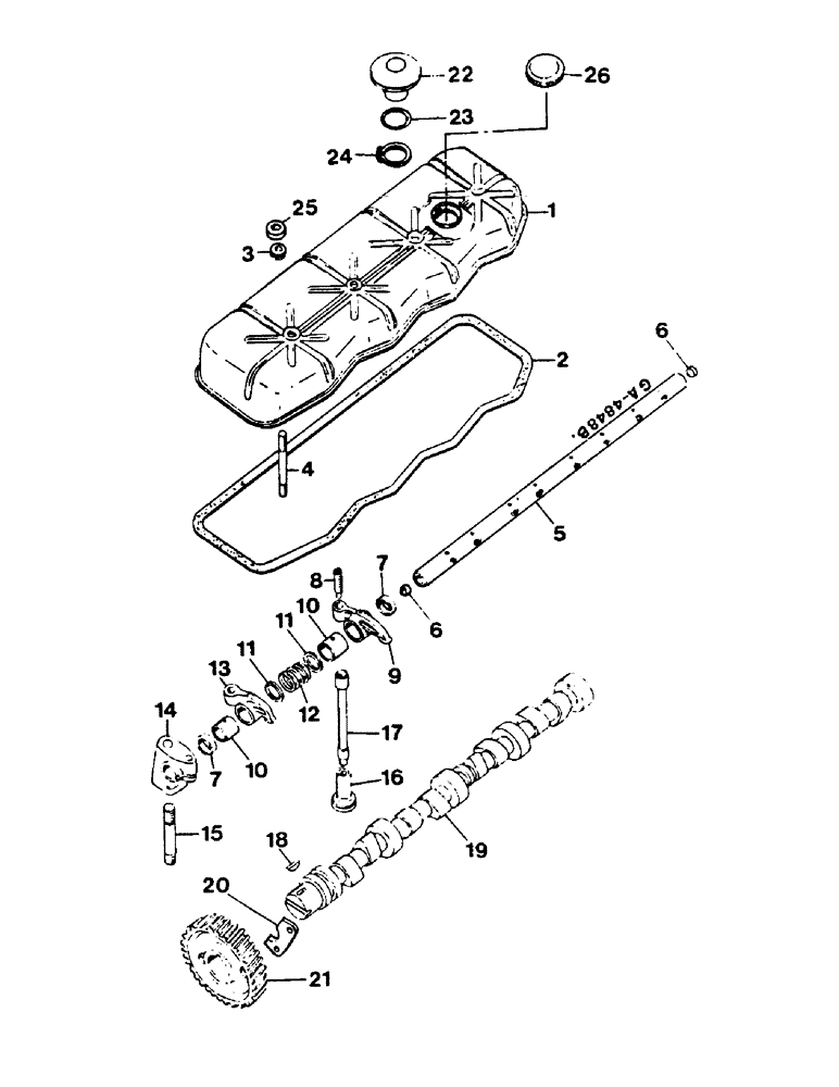 Схема запчастей Case IH 644 - (2J11) - CAMSHAFT, VALVE LEVER SHAFT Power