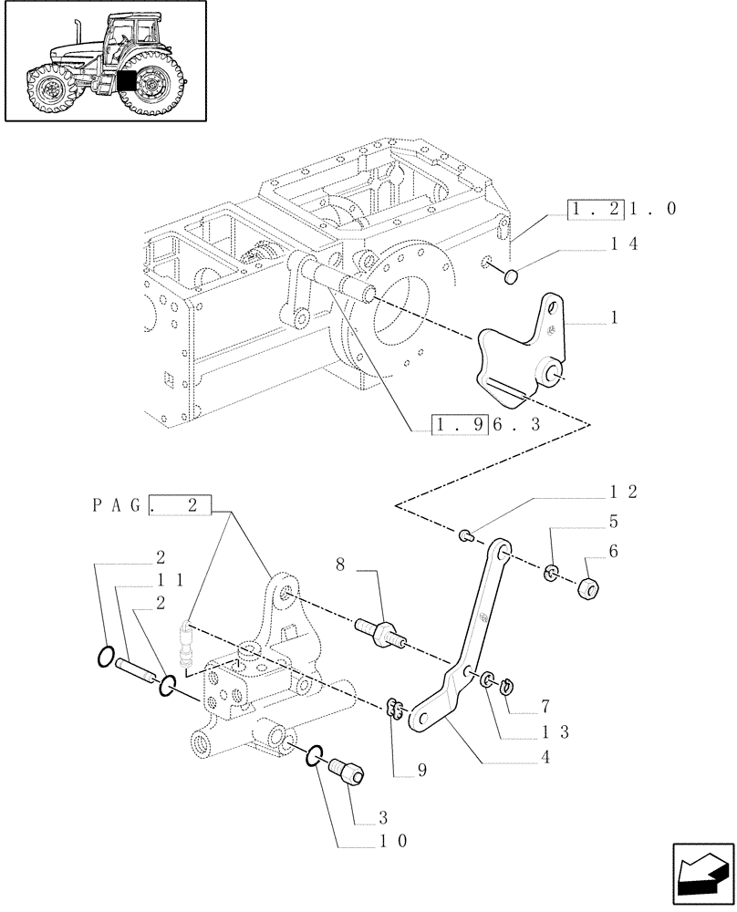 Схема запчастей Case IH JX90U - (1.33.2/17[01]) - (VAR.727) SYNCHRO MESH GEARED POWER TAKE -OFF 540 RPM - LEVERS (04) - FRONT AXLE & STEERING