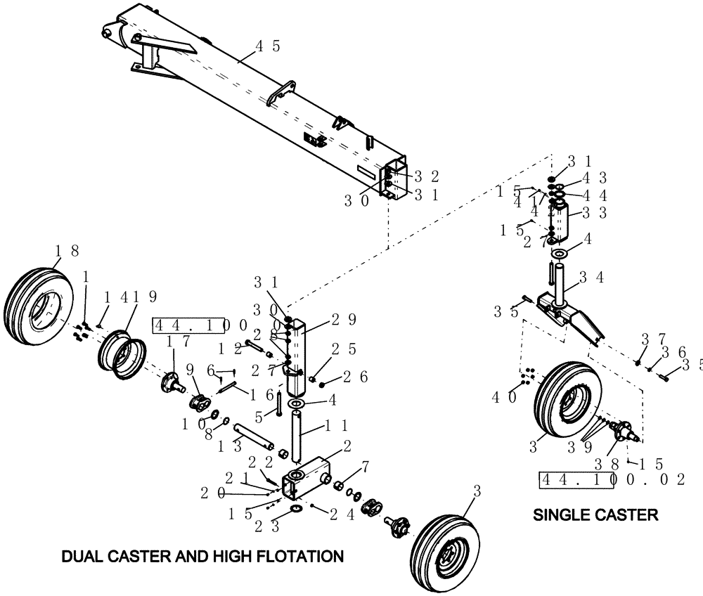 Схема запчастей Case IH 800 - (39.100.11) - BEAM, OUTER WING CASTER AND TIRES (39) - FRAMES AND BALLASTING