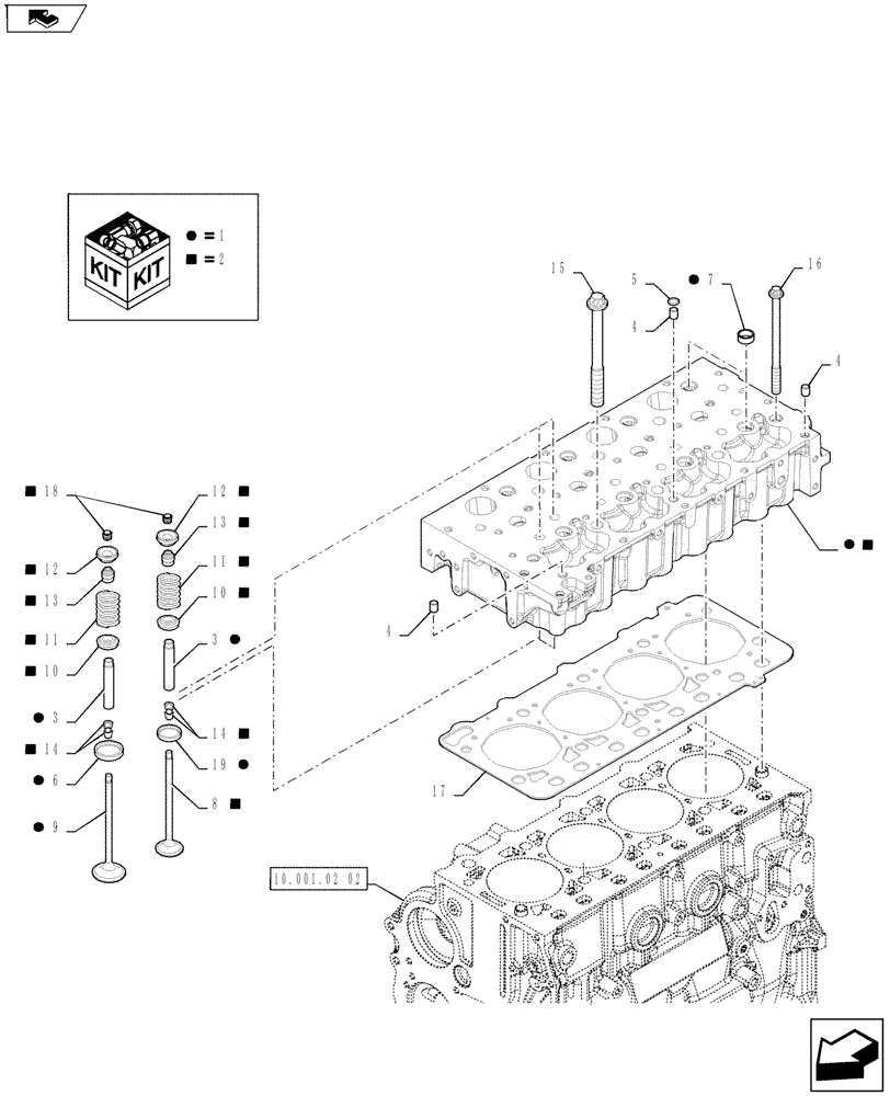 Схема запчастей Case IH FARMALL 75A - (10.101.01[02]) - CYLINDER HEAD - VALVES (10) - ENGINE