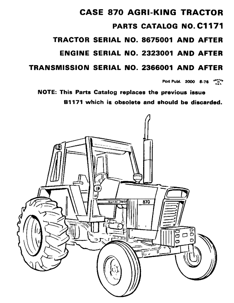 Схема запчастей Case IH 870 - (001) - PARTS CATALOG (00) - PICTORIAL INDEX