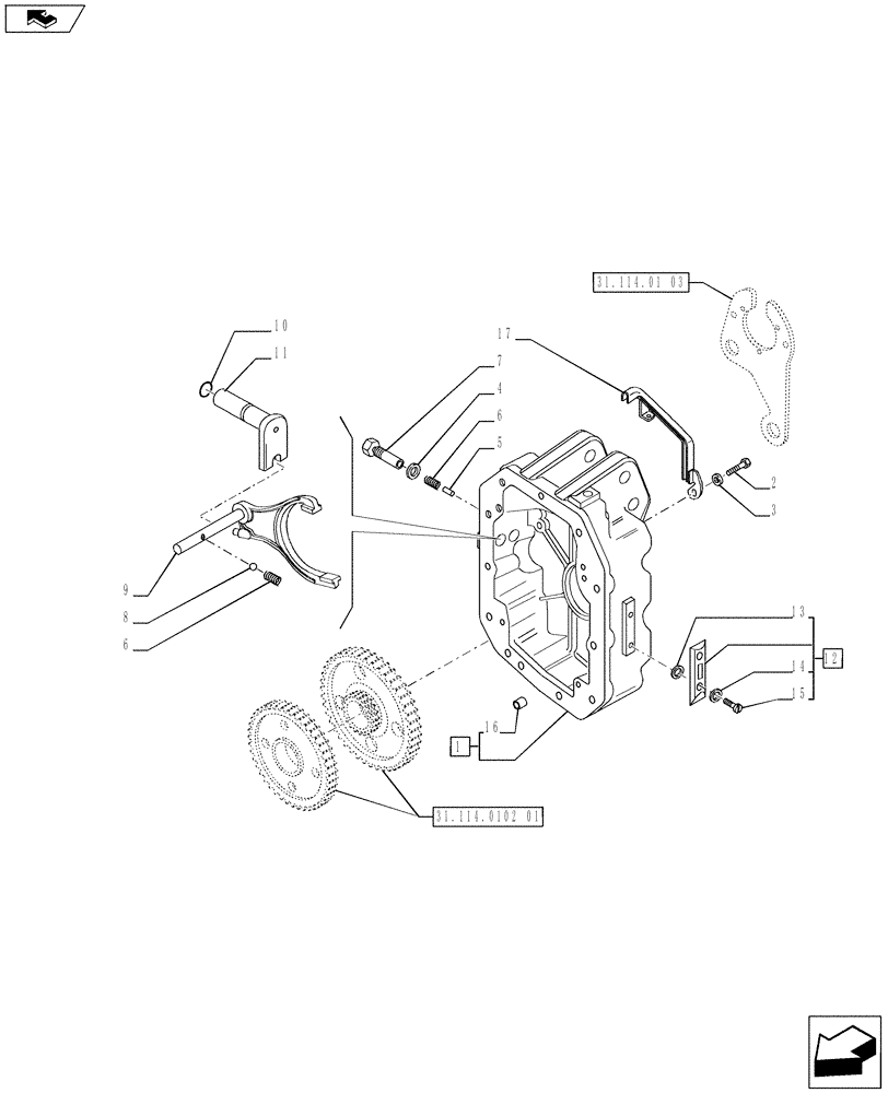 Схема запчастей Case IH PUMA 200 - (31.114.0102[03]) - POWER TAKE-OFF 1000E/1000 RPM - COVER AND ENGAGEMENT (VAR.743336) (31) - IMPLEMENT POWER TAKE OFF