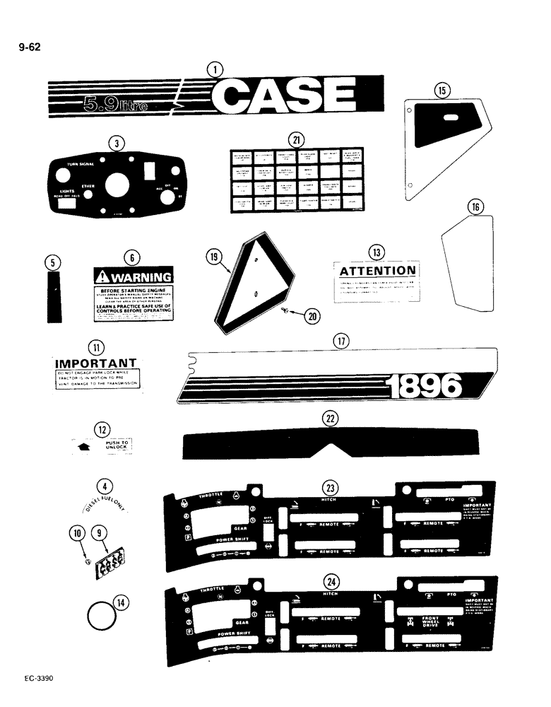 Схема запчастей Case IH 1896 - (9-062) - DECALS, CASE (09) - CHASSIS/ATTACHMENTS