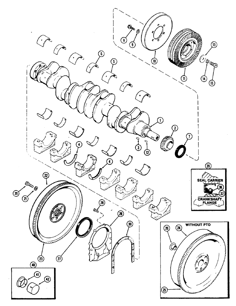 Схема запчастей Case IH 2470 - (042) - CRANKSHAFT AND FLYWHEEL, 504BDT DIESEL ENGINE (02) - ENGINE