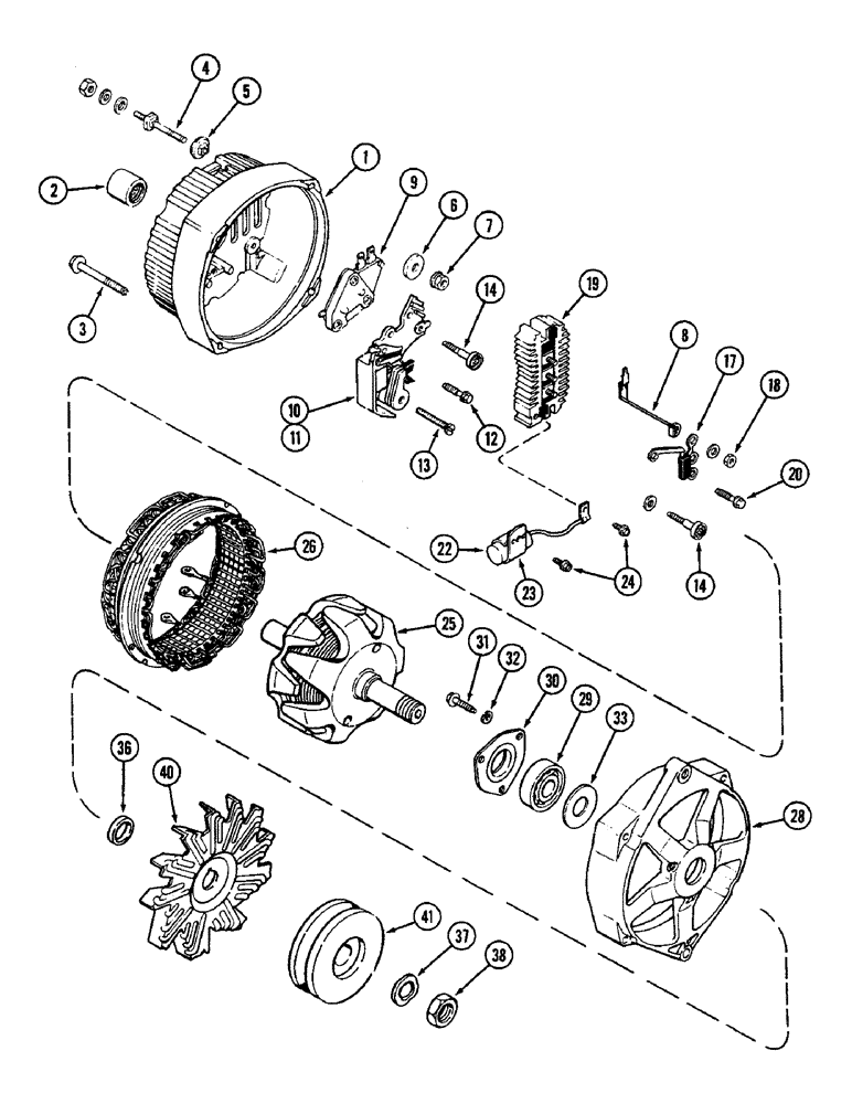 Схема запчастей Case IH 2290 - (4-144) - ALTERNATOR ASSEMBLY, 61 AMPERES, USES METRIC HARDWARE (04) - ELECTRICAL SYSTEMS