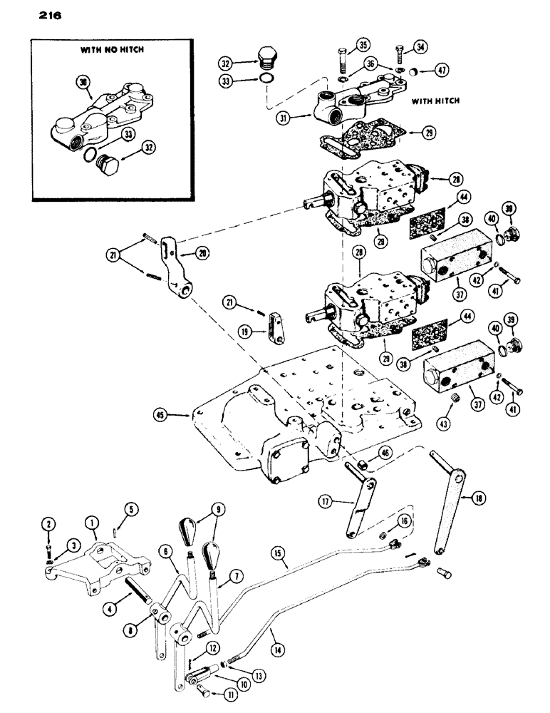 Схема запчастей Case IH 530 - (216) - REMOTE HYDRAULIC CONTROLS, STANDARD TRACTOR WITH CASE-O-MATIC (08) - HYDRAULICS