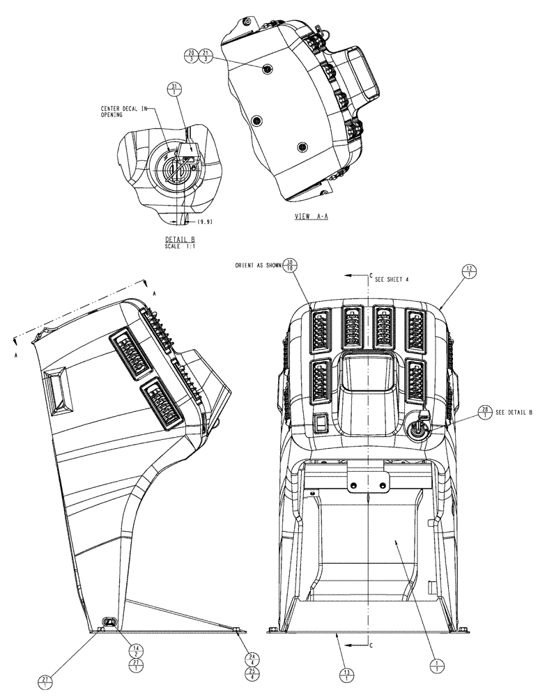 Схема запчастей Case IH TITAN 3020 - (01-025[01]) - FRONT CONSOLE, HVAC ASSEMBLY (10) - CAB