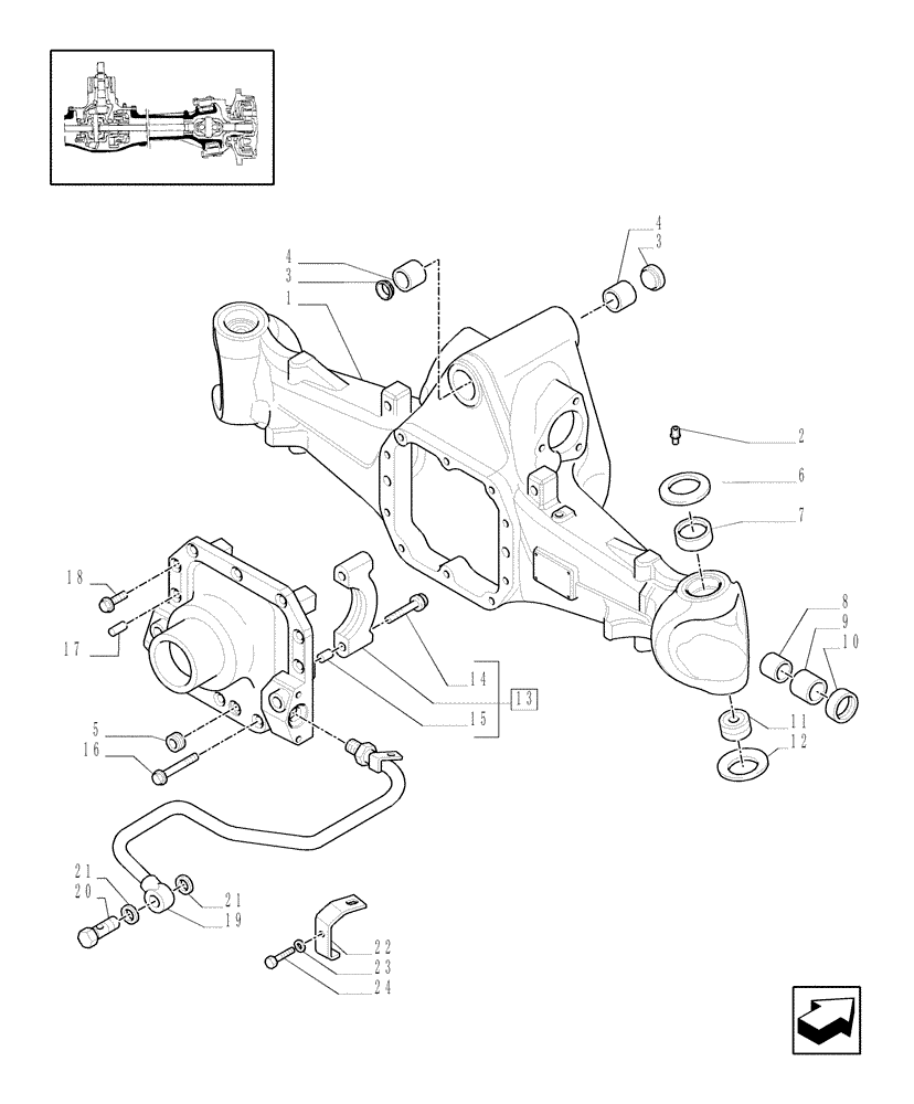 Схема запчастей Case IH JX1095N - (1.40.1/01) - 4WD FRONT AXLE - HOUSING (04) - FRONT AXLE & STEERING