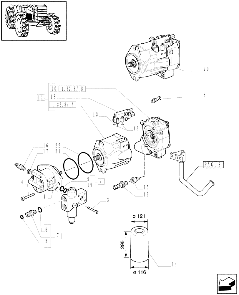 Схема запчастей Case IH PUMA 195 - (1.32.8[06A]) - PUMPS FOR HYDRAULIC SYSTEM AND LIFT - PUMPS AND FILTER - D6002 (03) - TRANSMISSION