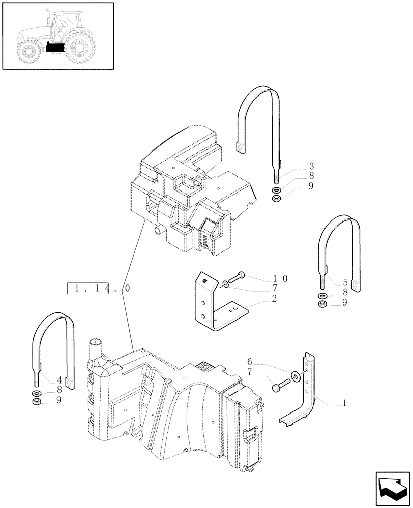 Схема запчастей Case IH PUMA 165 - (1.14.7[01A]) - MAIN FUEL TANK SUPPORT - D6687 (02) - ENGINE EQUIPMENT