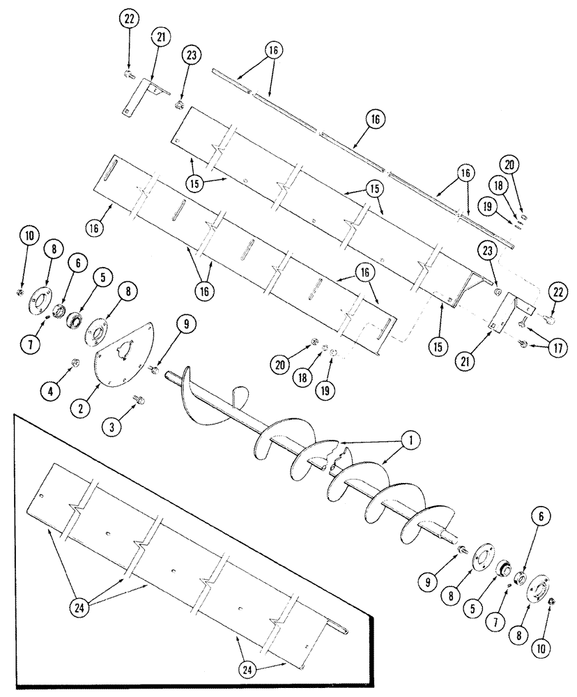 Схема запчастей Case IH 2344 - (09E-04) - AUGERS - GRAIN TANK, LOWER (17) - GRAIN TANK & UNLOADER