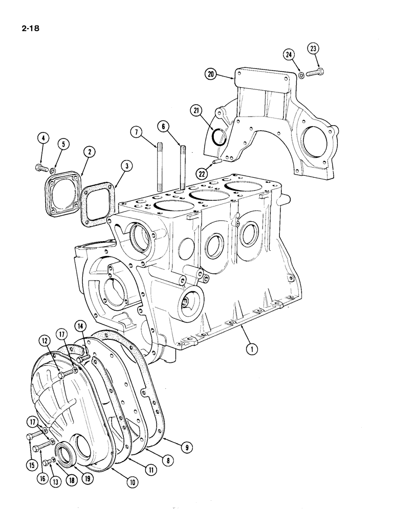 Схема запчастей Case IH 1194 - (2-18) - CYLINDER BLOCK AND COVERS (02) - ENGINE