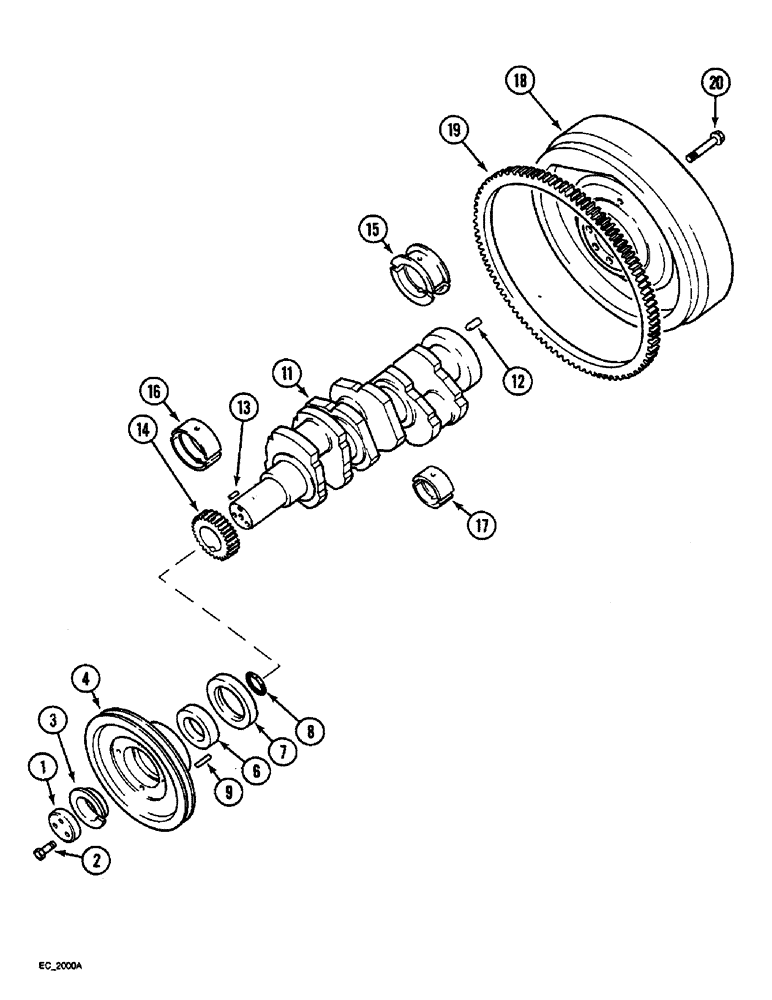 Схема запчастей Case IH 3220 - (2-066) - CRANKSHAFT AND BEARINGS, (3220), FLYWHEEL (11 INCH CLUTCH), FLYWHEEL (12 INCH CLUTCH) (02) - ENGINE