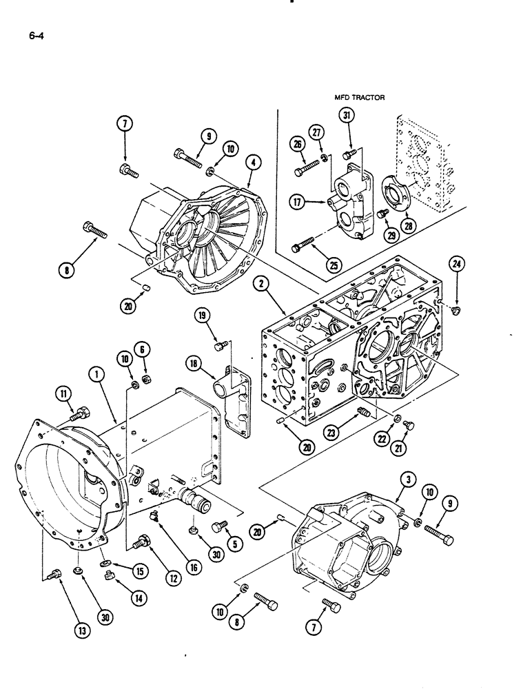 Схема запчастей Case IH 235 - (6-04) - HOUSINGS, CLUTCH, TRANSMISSION, DIFFERENTIAL AND REAR AXLE, MECHANICAL TRANSMISSION (06) - POWER TRAIN