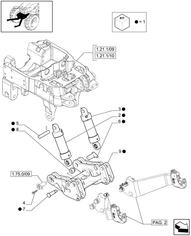 Схема запчастей Case IH MAXXUM 130 - (1.81.9/09[01]) - INTEGRATED FRONT HPL - CYLINDERS AND SUPPORT - D6519 (VAR.333648-334648-335648-336831-337831) (07) - HYDRAULIC SYSTEM