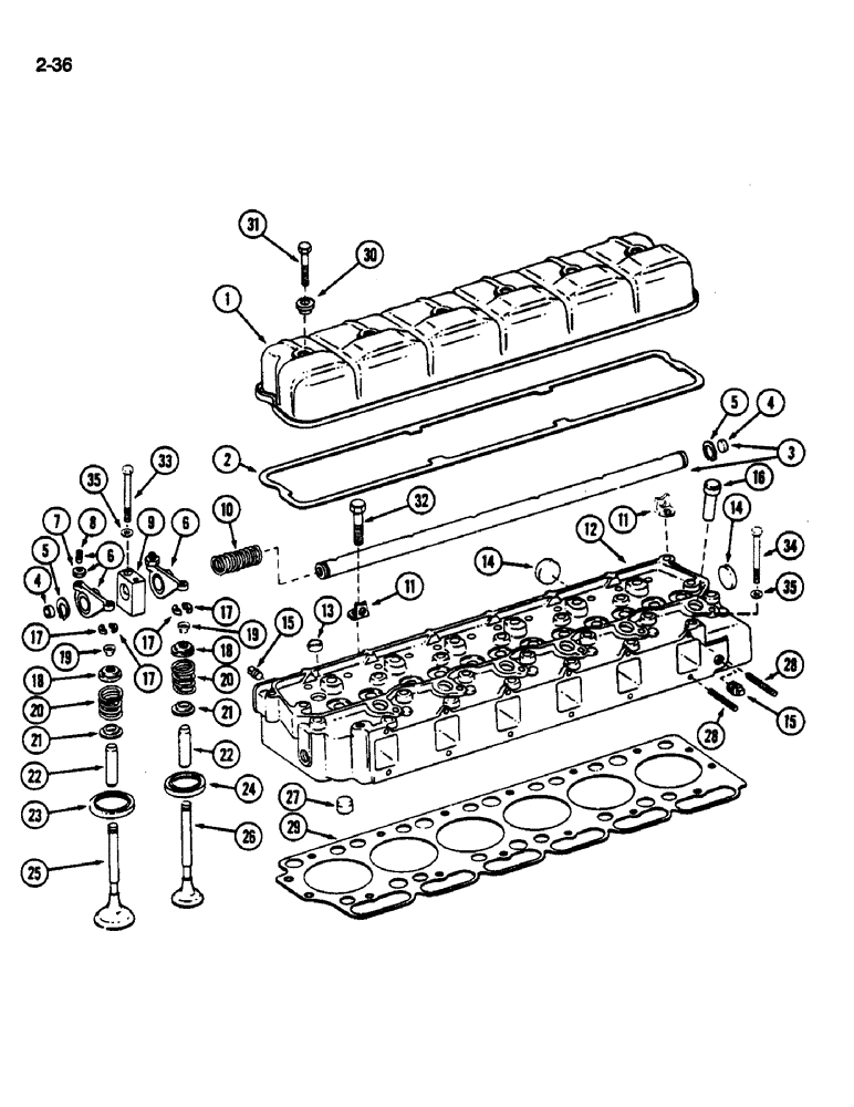 Схема запчастей Case IH 1844 - (2-36) - CYLINDER HEAD AND VALVE MECHANISM, D466 DIESEL ENGINE (01) - ENGINE