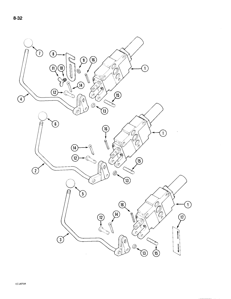 Схема запчастей Case IH 495 - (8-032) - REMOTE AUXILIARY VALVE CONTROL, FIRST, SECOND AND THIRD BANK (08) - HYDRAULICS