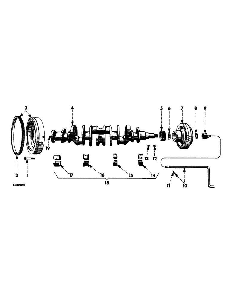 Схема запчастей Case IH 460 - (014) - CARBURETED ENGINE, CRANKSHAFT, FLYWHEEL AND BEARINGS (01) - ENGINE