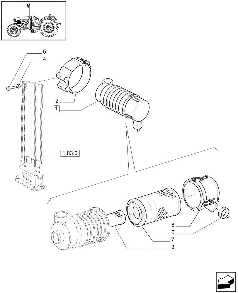 Схема запчастей Case IH JX1070C - (1.19.1) - DRY AIR CLEANER (02) - ENGINE EQUIPMENT