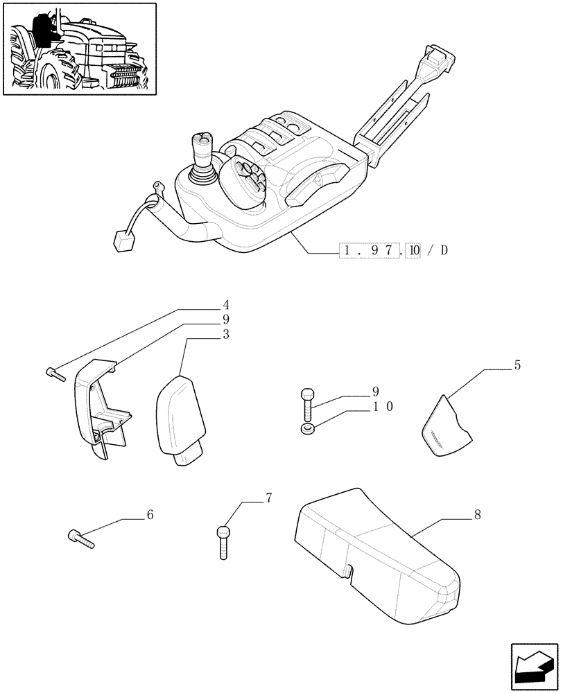 Схема запчастей Case IH MAXXUM 140 - (1.97.0/06) - MECHANICAL ARMREST WITH LOADER READY FUNCTION - ARMREST - C6335 (VAR.331025) (10) - OPERATORS PLATFORM/CAB